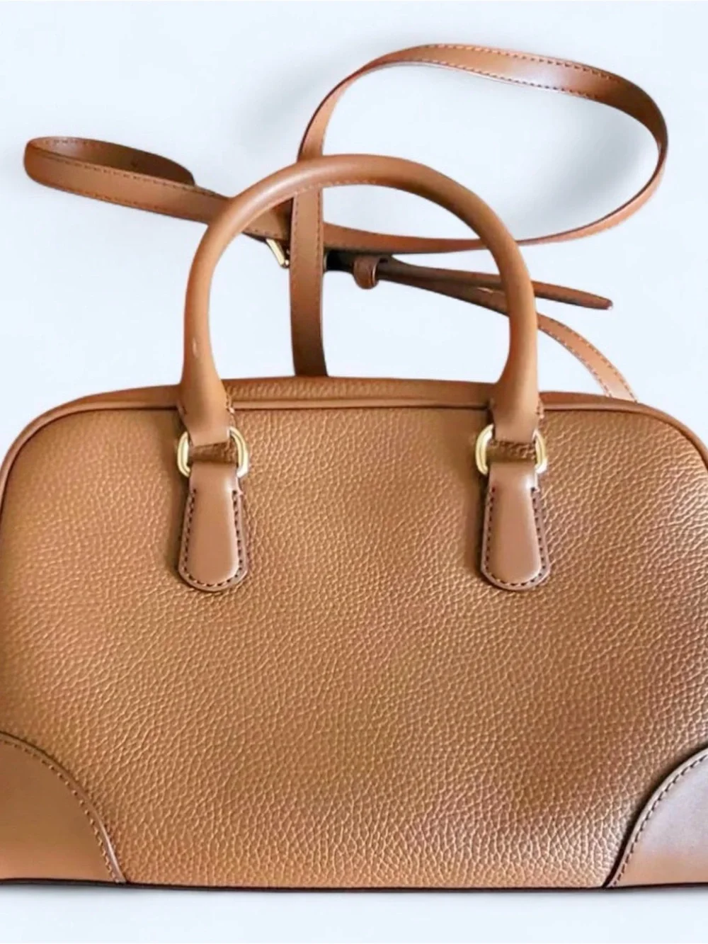 Michael Kors Caramel Brown Pebbled Leather Satchel with Gold Accent